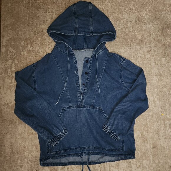 Women's Denim Pullover Hoodie - Picture 6 of 6